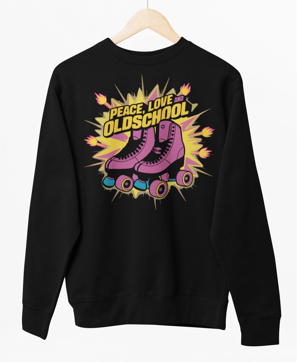 Svart UNISEX sweatshirt ”Peace, love and oldschool”