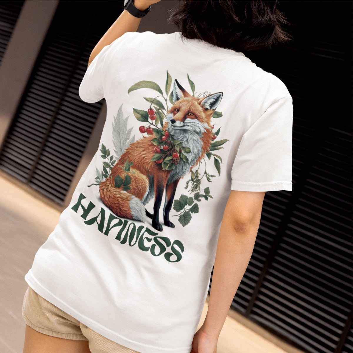 Vit UNISEX T-shirt med ryggtryck “Happiness”