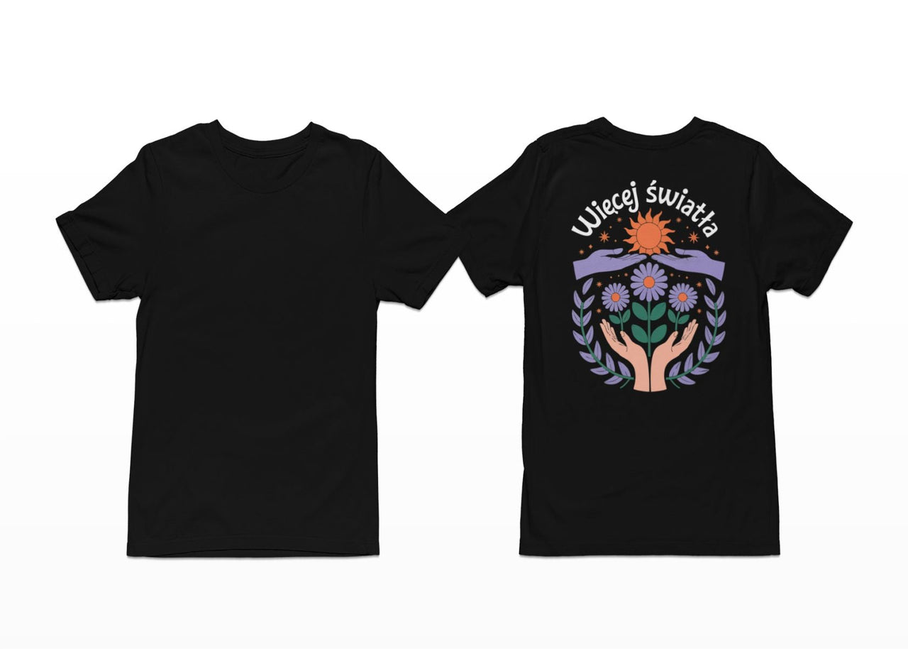 Svart T-shirt med ryggtryck “Mehr Licht”