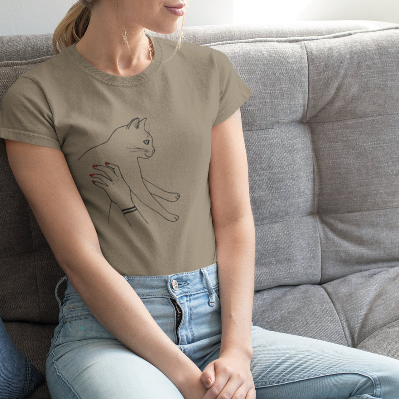 Khaki T-Shirt Katze