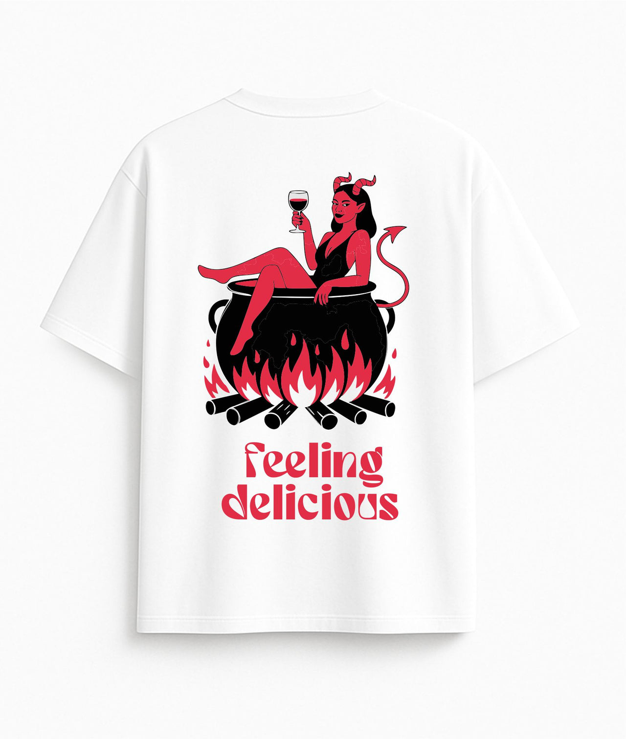 Oversized white T-shirt "Feeling delicious"