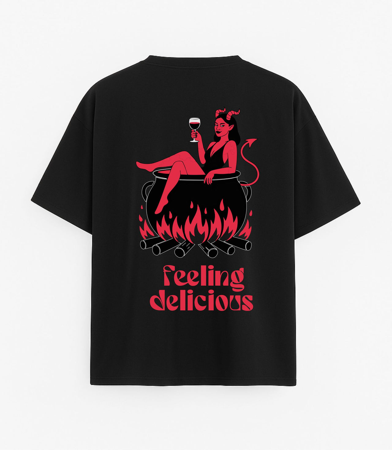 Oversized black T-shirt "Feeling delicious"