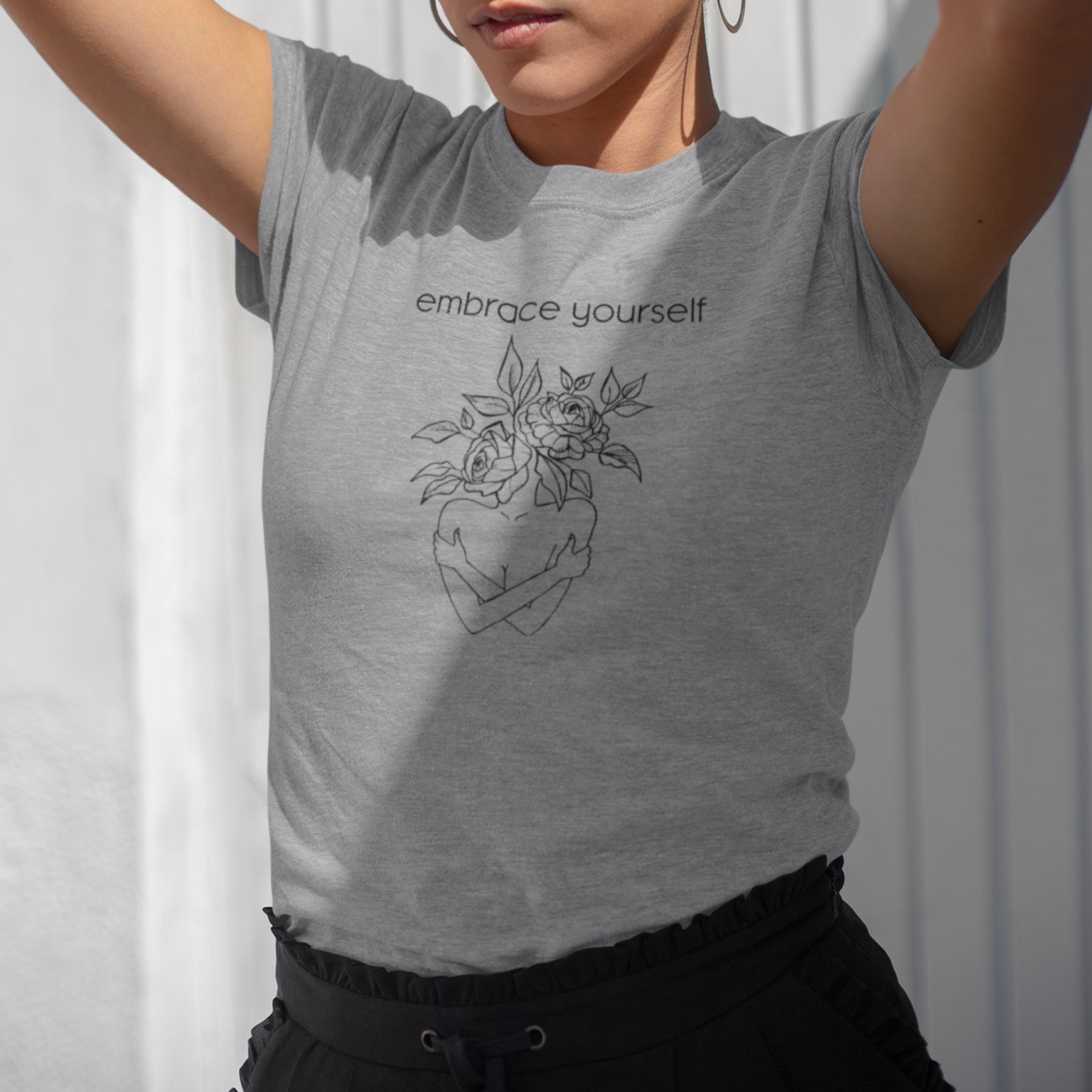 Grau meliertes T-Shirt Umarme dich selbst