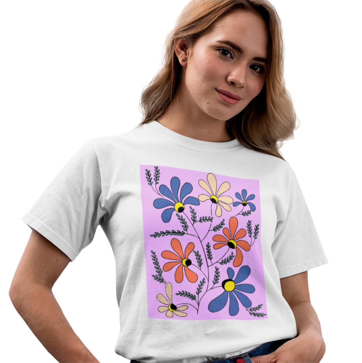 Vit UNISEX T-shirt "Blommor"