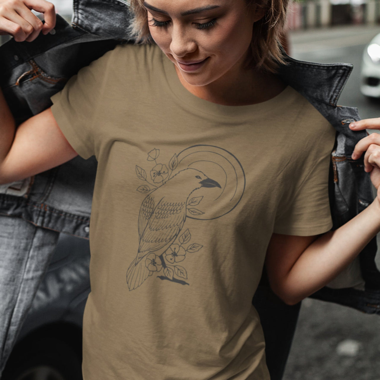 Khaki T-Shirt Krähe